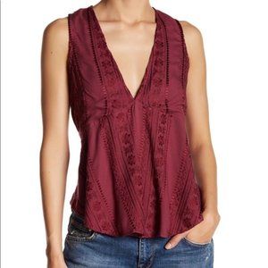 Free People Magenta V-neck Back Tie Tank